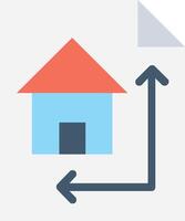 A house with an arrow pointing up and a house with a blue arrow pointing down vector