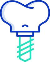 A blue and green tooth with a screw vector