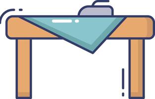 A table with a cloth on it and a chair vector