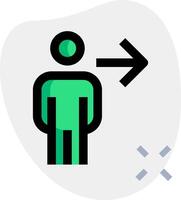A green man with an arrow pointing to the right vector