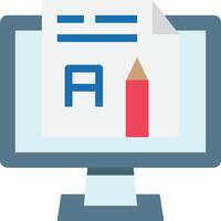 A pencil and paper icon on a computer monitor vector