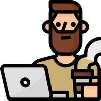 A man with a beard and a laptop vector