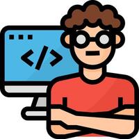 A man with glasses and a computer screen in front of him vector