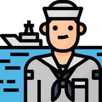 A cartoon sailor standing in front of a ship vector