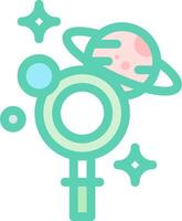 A magnifying glass with a planet and stars vector