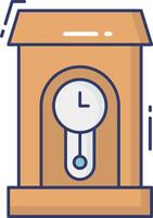 A clock in a wooden box with a white face vector