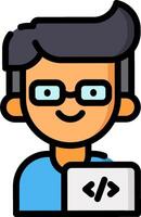A cartoon man holding a computer code vector