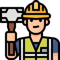 Construction worker holding hammer icon vector