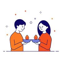 Candid shot of a couple lighting diyas for Labh Pancham vector