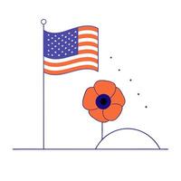 Poppy and folded flag hovering above ground vector