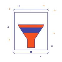 Tablet with holographic funnel and data points vector