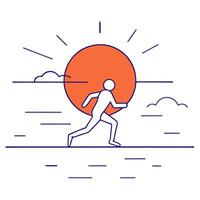Runner on a Glossy Beach at Sunset vector