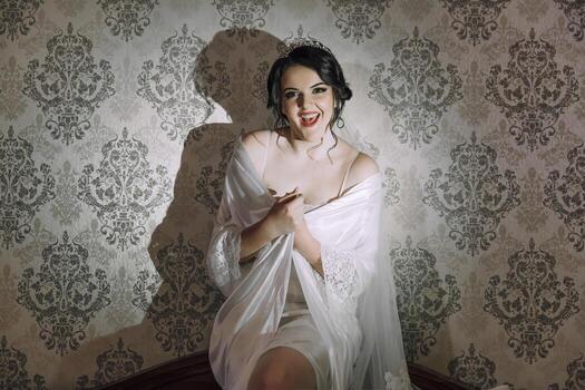 A woman in a white dress is sitting on a chair photo
