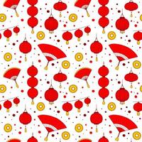 Chinese New Year Celebration Pattern. Seamless endless ornament. Red and yellow elements on a white background. Suitable for wallpapers, pattern fills, web page, backgrounds, surface, papers, wrapping vector