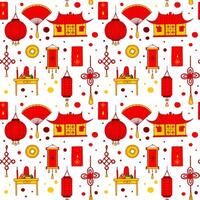 Seamless Pattern, Chinese New Year Celebration paper. Lunar New Year, traditional holiday symbols, endless ornament. Isolated elements, white background. Wallpaper, texture, background, print, papers vector