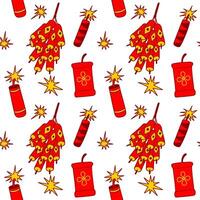 Firecracker seamless pattern. Street festival endless ornament. Firecrackers, petards Chinese Lunar New Year, isolated on a white background. Wallpapers, backgrounds, prints, wrapping, papers, textile vector