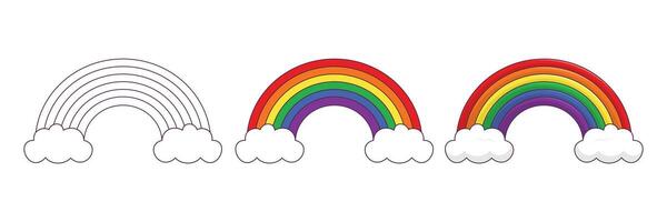 Set of rainbow icon. Clouds and rainbow icon set in different style vector