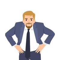 Furious outraged chief executive business man frowning, screaming, grinning. vector