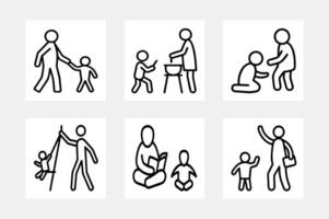 Family Icon Set - Single Mom, Single Dad, and Kids vector
