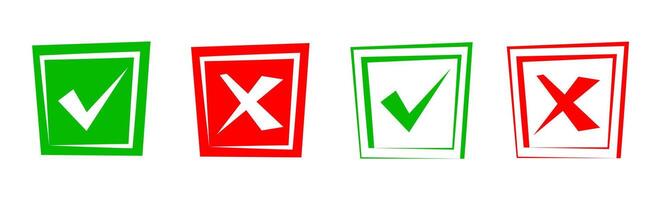 Yes or no symbol. four check boxes with red and green crosses on them vector