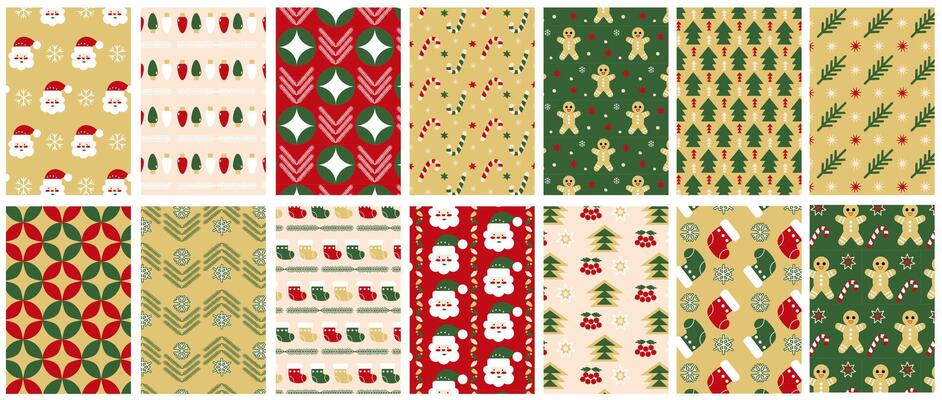 a set of christmas patterns in different colors
