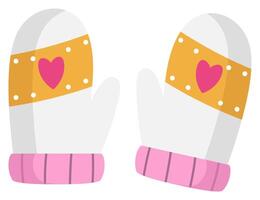 mittens with heart flat illustration isolated on white background vector