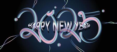 Happy New Year 2025 Vibrant Typography Design with Gradient Effects and Geometric Shapes vector