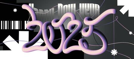 2025 Happy New Year Vibran Design with Gradient Effects and Geometric Shapes Modern Trendy Design Style vector