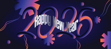 Happy New Year 2025 Vibrant Typography Design with Gradient Effects and Geometric 3D Shapes Trendy Design Style vector