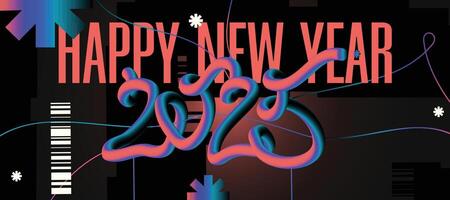 Happy New Year 2025 Typography Design with Gradient Effects and Geometric Shapes Modern Trendy Design Style vector