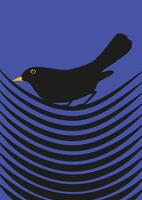 Starling bird on the wire illustration. Silhouette of the sparrow sitting on a branch vector