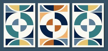 abstract dynamic poster set. Artwork collection postmodern geometric shapes 50s retro style vector