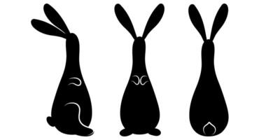 Bunnies Set, Three Sitting Rabbits, Rabbits from different angles, statue-like rabbits vector