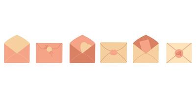 Set of peach colored envelopes on white background, illustration vector