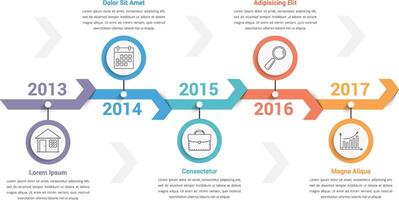 Timeline infographics template with arrows, workflow or process diagram, can be used as steps or options vector