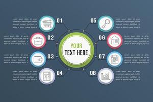 Infographic template with eight steps or options, workflow, process diagram vector