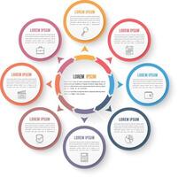Circle infographic template with eight elements, steps or options, workflow or process diagram, data vizualization vector