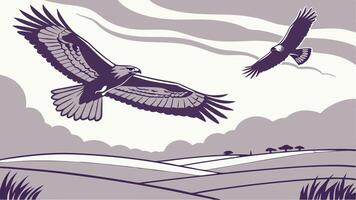 Birds of Prey Soaring Over Open Plains with a Dramatic Sky vector