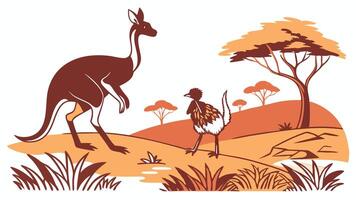 Kangaroo and Emu in an Australian Outback Setting vector