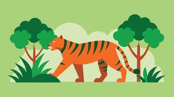 Tiger Walking Through Dense Forest Scenery vector