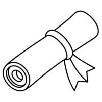Line Art of a Rolled Scroll Tied with a Ribbon on White Background vector