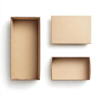 Closed and open cardboards isolated on white background photo
