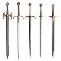 Several swords isolated on a white background, each with a distinct design photo