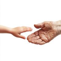 young and old hand on a white background photo