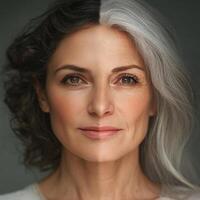 the concept of youth and old age on the same face photo