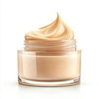Jar with body cream on white background photo