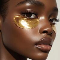 A beautiful young woman with gold eye patches photo