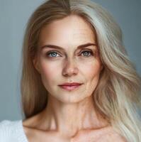 A woman with an older face and a young face photo