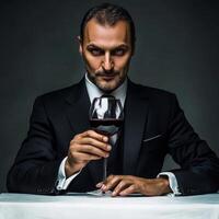 businessman drinking glass of red wine photo