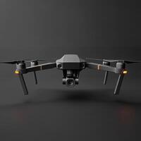 Professional camera drone hovering with its landing gear deployed photo